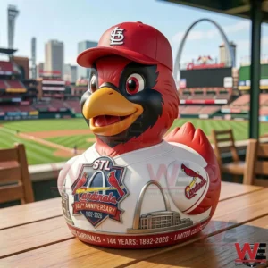 Red Cardinals anniversary bird collectible on a table at a baseball stadium!