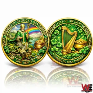 Front and back of a Saint Patricks Day Irish themed commemorative coin!
