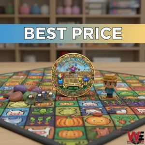 Stardew Valley anniversary coin displayed on a board with Best Price text!
