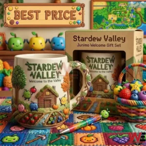 Stardew Valley themed ceramic mug with 3D Junimo and farm designs.
