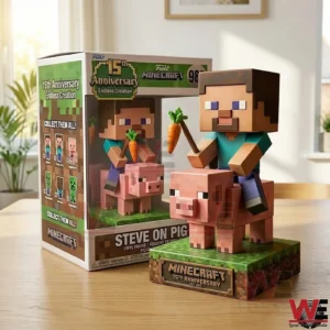 Minecraft Steve riding a pig collectible figure next to its box!