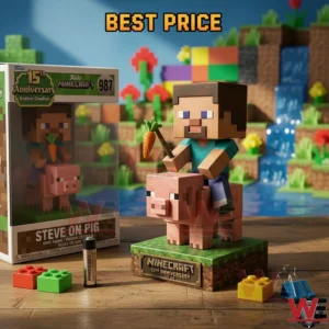 Steve On Pig Minecraft Pop Figure Doll 3 Minecraft Steve riding a pig collectible figure with box and colorful background!