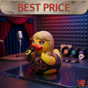 A pop star themed rubber duck collectible performing on a miniature stage!