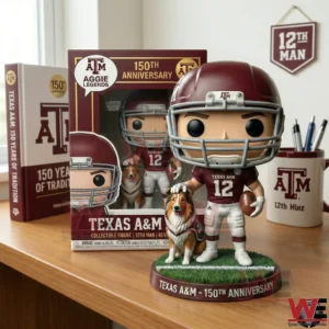 Texas A and M football collectible figure with dog mascot on a desk!