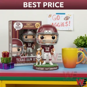 Texas A&M 150th Anniversary Mascot Pop Figure Doll 3 Texas A and M football collectible figure with dog mascot in front of packaging!