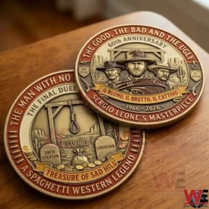 The Good, the Bad and the Ugly 60th Anniversary Coin 3 Detailed bronze coins commemorating the 60th anniversary of a Spaghetti Western legend.