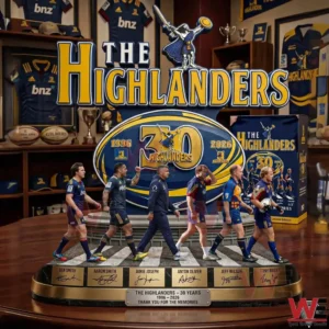 Highlands thirty year anniversary display with players jerseys and team memorabilia!