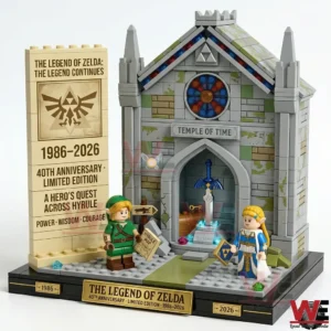 Zelda Temple of Time brick display with Link and Zelda figures!