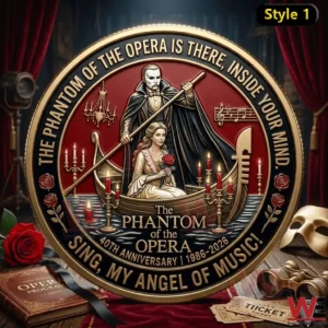 Phantom of the Opera anniversary coin with masked figure woman boat and candles!