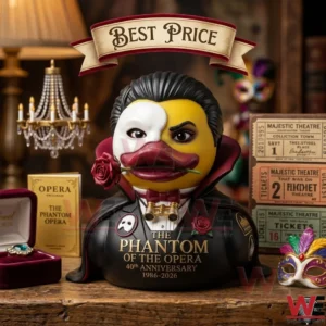 Phantom of the Opera anniversary themed rubber duck with theatrical accessories.