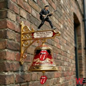 Commemorative The Rolling Stones 65th Anniversary bell mounted on bricks.