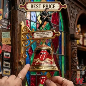 The Rolling Stones themed anniversary wall bell with guitarist topper and logo.