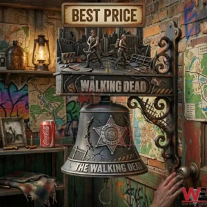 Bronze The Walking Dead wall bell with a city diorama on top and a sheriff star on the front!
