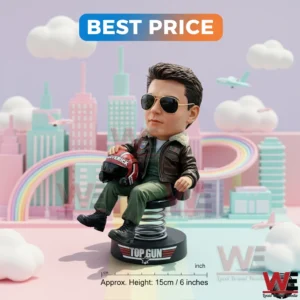 Top Gun Maverick Dashboard Bobblehead 3 Top Gun Maverick bobblehead in a pastel display scene with price and size text!