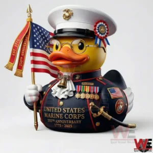 Rubber duck in marine uniform holding an american flag!
