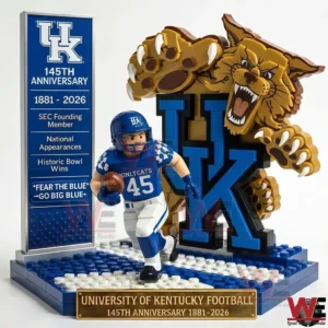 Building block University of Kentucky football display with UK logo Wildcat mascot and football player figure!