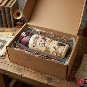 UNMASK THE MAJESTY THE PHANTOM OF THE OPERA 40th ANNIVERSARY OWALA Tumbler 3 A commemorative water bottle safely packed inside a shipping container on a wooden desk!