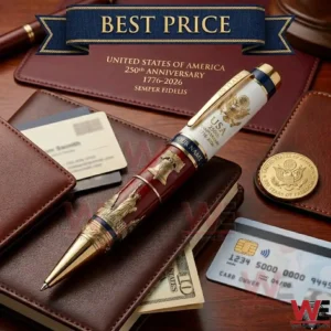 A patriotic 250th anniversary USA pen with gold details and American landmarks!