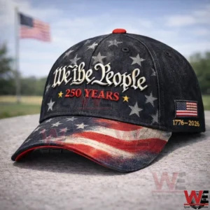 Patriotic baseball cap with we the people and flag themed brim!