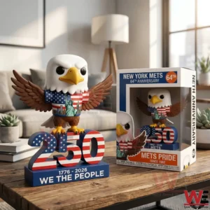 Patriotic eagle collectible on a two hundred fifty display beside its commemorative box!