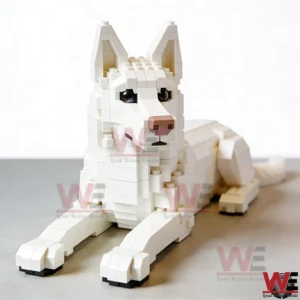 White brick dog model lying down on a plain surface!