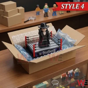 The Undertaker building block display secured in a shipping box with air pillows!