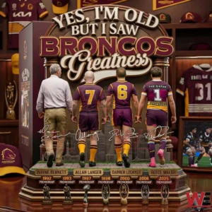 Broncos acrylic plaque with players and premiership years in a trophy room!