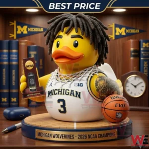 Custom stylized collectible figure of a Michigan Wolverines basketball player as a rubber duck.