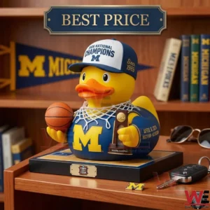 2026 National Champions Michigan Wolverines Rubber Duck 4 Custom stylized collectible figure of another Michigan Wolverines championship basketball player as a rubber duck with a hat.