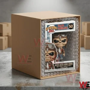 Aces High Eddie Pop Figure Doll 3 A boxed collectible figure wrapped in bubble wrap inside a sturdy cardboard shipping container!