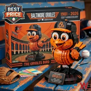 Baltimore Orioles mascot brick building set with box and baseball gear!
