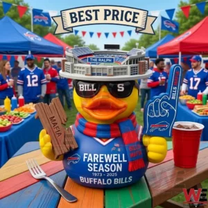 Yellow rubber duck wearing a football jersey and a stadium hat sitting on a table!
