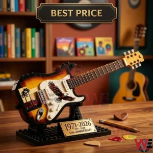 Block guitar model with picks on a table!