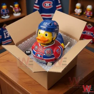 Canadiens Cole Caufield 50 Goals Rubber Duck 3 Hockey duck toy in a cardboard box!