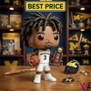 Michigan Wolverines basketball collectible figure with trophy on a desk!