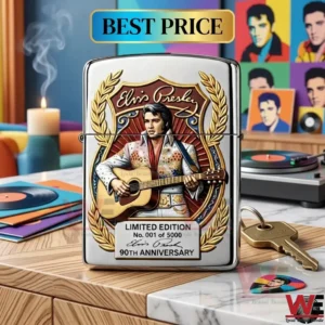 Front of a silver Elvis Presley anniversary lighter!