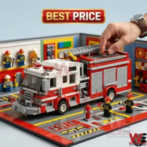 Fire Engine Brick Set with Ladder 4 Detailed building block fire engine with firefighter figures!