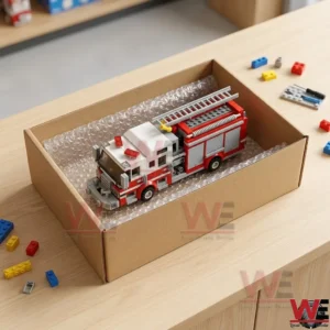 Fire Engine Brick Set with Ladder 5 Toy fire engine packed in a cardboard box for shipping!