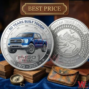 Commemorative silver coin for the Ford F150 series showing both sides with automotive and nature themes!