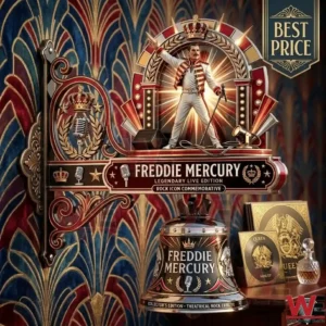 Illuminated Freddie Mercury commemorative wall art with a hanging bell and theatrical decorations!