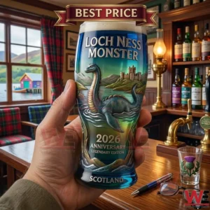 Hand holding a blue and green collectible glass with a monster relief in a pub!