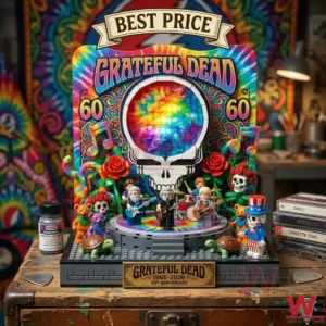 Plastic brick model of the Grateful Dead band performing on a psychedelic stage with colorful skulls and bears!