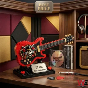 Building block guitar model with skull and roses!