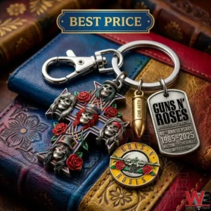 Metal rock band themed keychain with cross and skull charms on leather books!