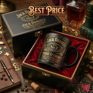 Collector edition Jack Daniels anniversary mug presented in a luxury gift box with whiskey themed accessories around it!