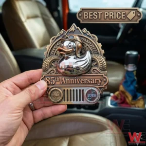 Metallic anniversary plaque with a pilot duck held in a hand!