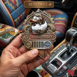 Jeep 85th Anniversary Rubber Duck Badge 4 Anniversary plaque with a chrome duck in a car!