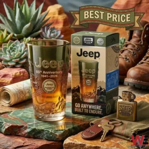 Jeep anniversary commemorative glass with matching gift box and lighter!