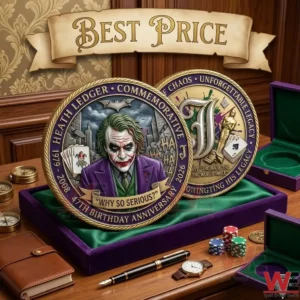 Commemorative coin for Heath Ledger as the Joker on a desk!