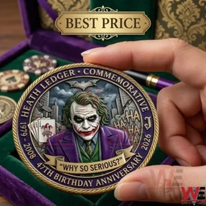 Close up of a person holding a Joker commemorative coin!